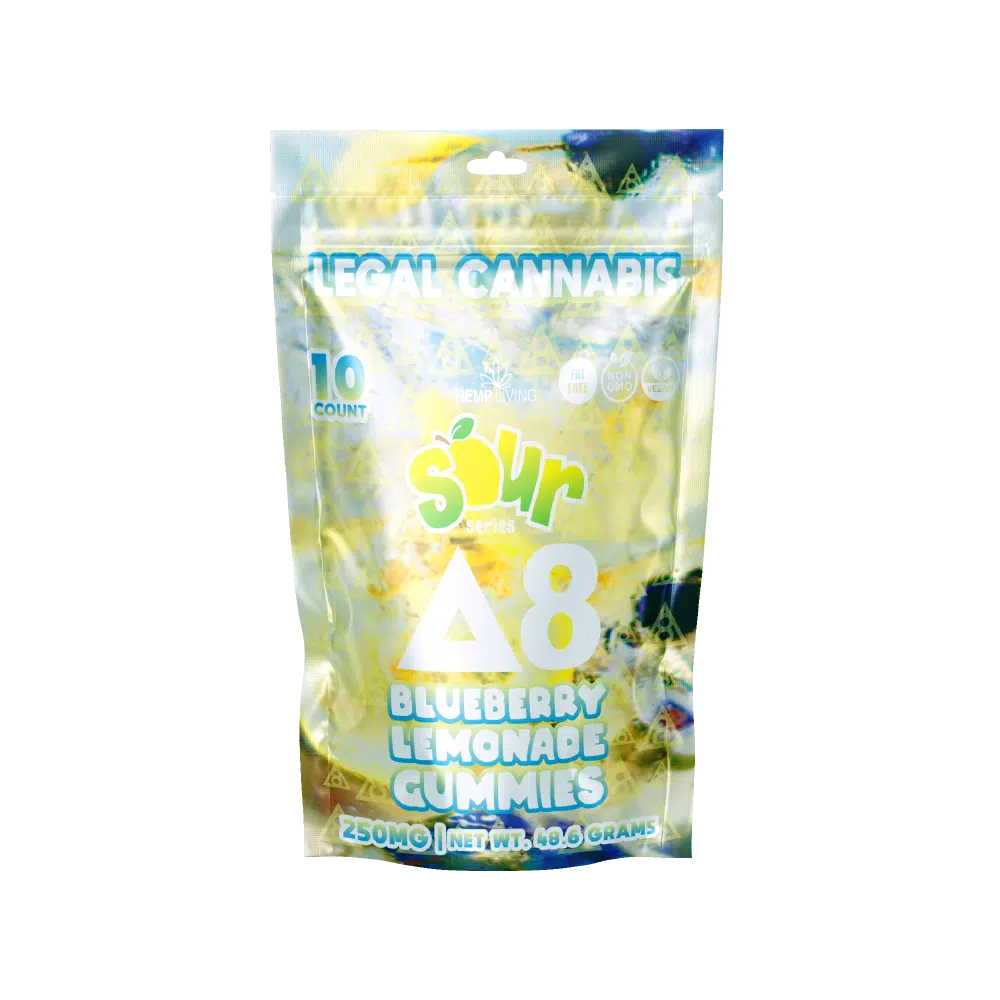 Hemp Living - Sour Series PURE Delta 8 Gummies 10ct Pouch 250mg - Blueberry Lemonade