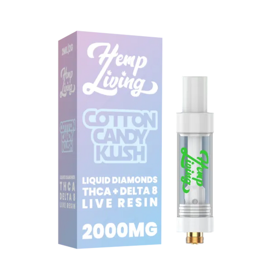 Hemp Living - THCA + Delta 8 Live Resin Liquid Diamonds - 2g Vape Cartridge - 2000mg - Cotton Candy Kush