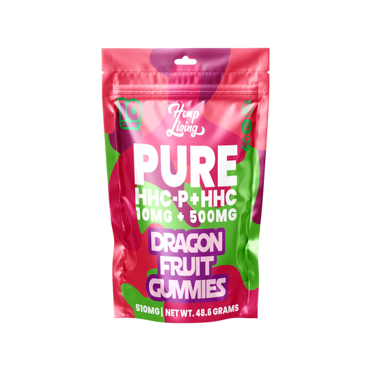 Hemp Living - HHC-P / HHC PURE Gummies - 10ct Pouch - 10mg HHC-P + 500mg HHC - Dragon Fruit