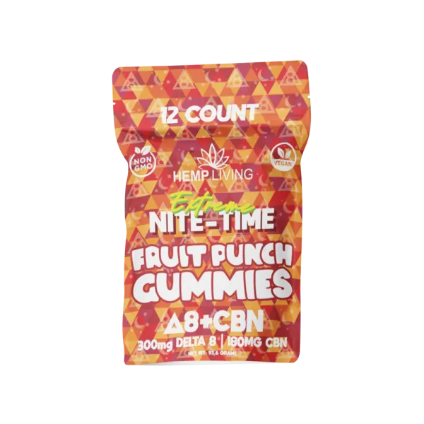 Hemp Living - Extreme Nite-Time Delta 8 & CBN Gummies 12ct Pouch - Fruit Punch