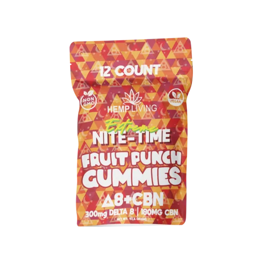 Hemp Living - Extreme Nite-Time Delta 8 & CBN Gummies 12ct Pouch - Fruit Punch