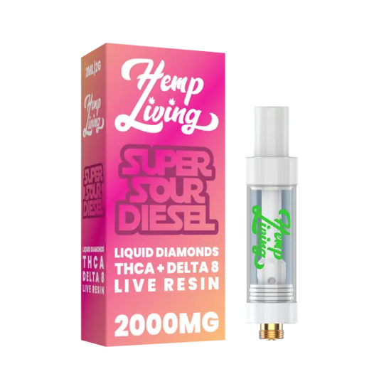 Hemp Living - THCA + Delta 8 Live Resin Liquid Diamonds - 2g Vape Cartridge - 2000mg - Super Sour Diesel