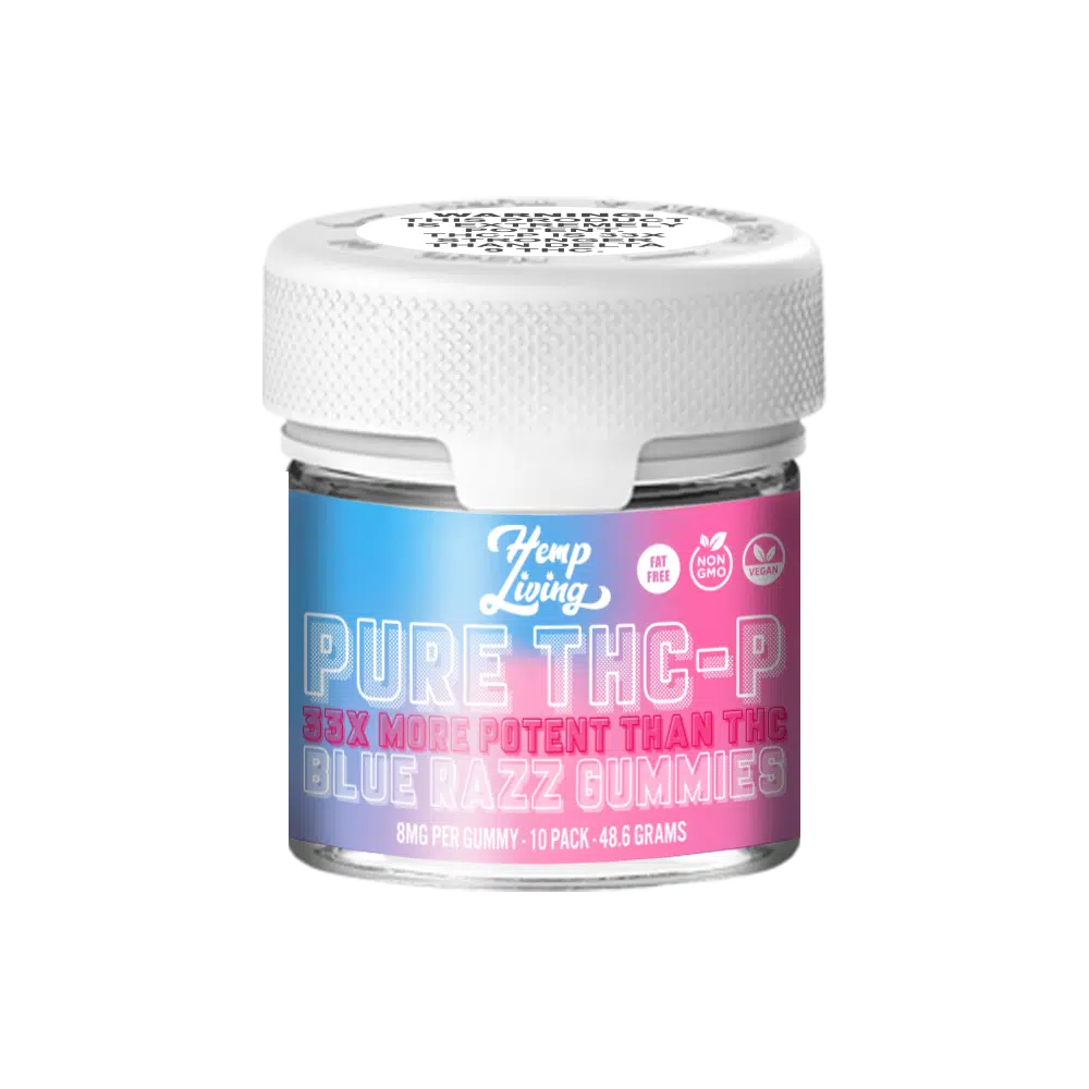 Hemp Living - PURE THC-P Gummies - 10ct Jar - 80mg THC-P - Blue Razz