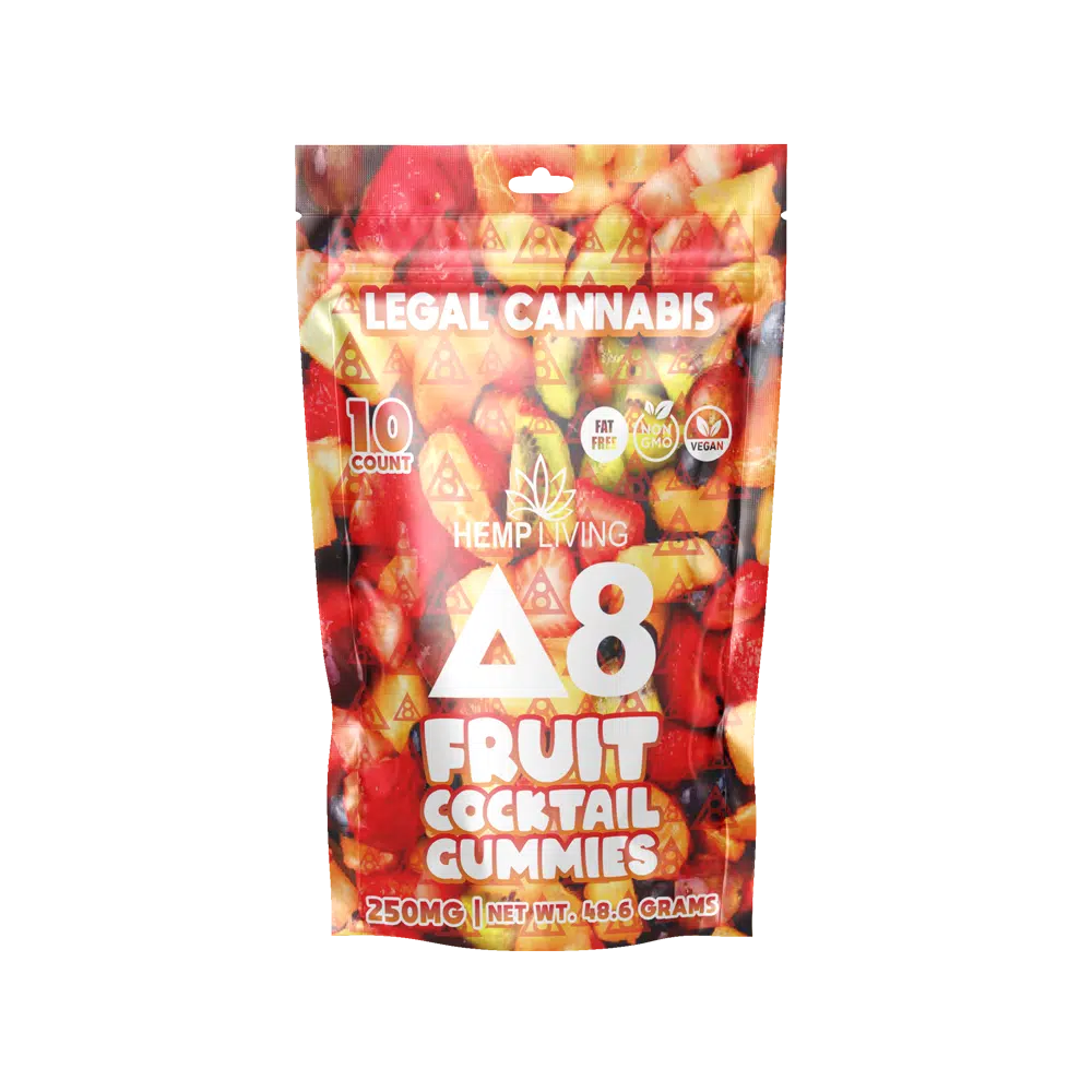 Hemp Living - PURE Delta 8 Gummies 10ct Pouch 250mg - Fruit Cocktail