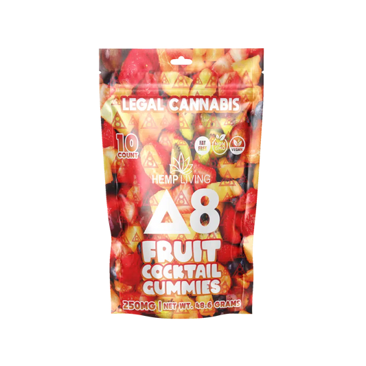 Hemp Living - PURE Delta 8 Gummies 10ct Pouch 250mg - Fruit Cocktail