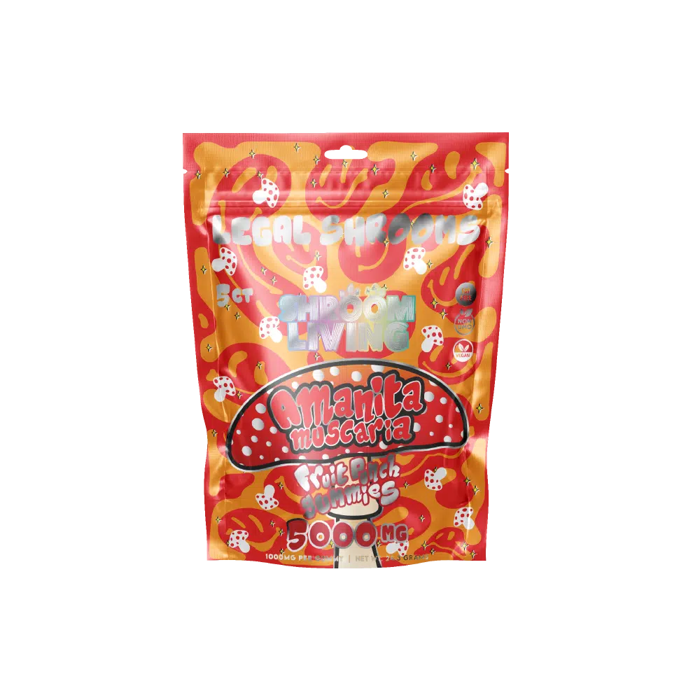 Shroom Living - Pure Amanita Muscaria Gummies - 5ct Pouch - 5000mg Amanita Muscaria - Fruit Punch