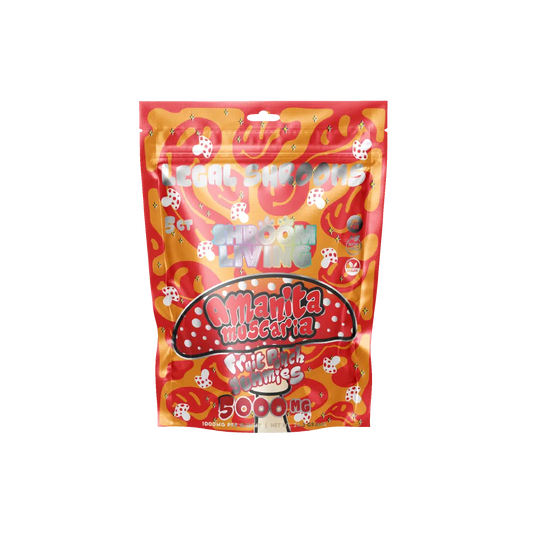 Shroom Living - Pure Amanita Muscaria Gummies - 5ct Pouch - 5000mg Amanita Muscaria - Fruit Punch