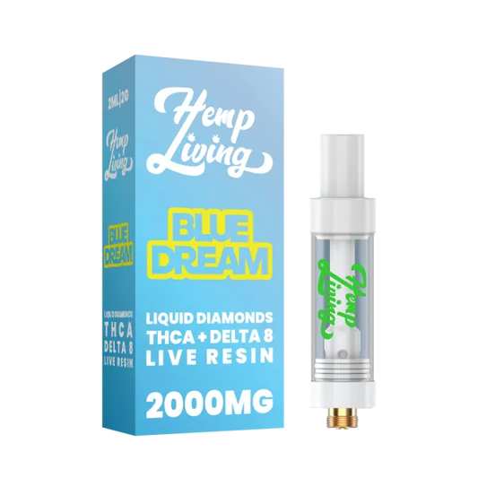 Hemp Living – THCA + Delta 8 Live Resin Liquid Diamonds – 2g Vape Cartridge – 2000mg – Blue Dream