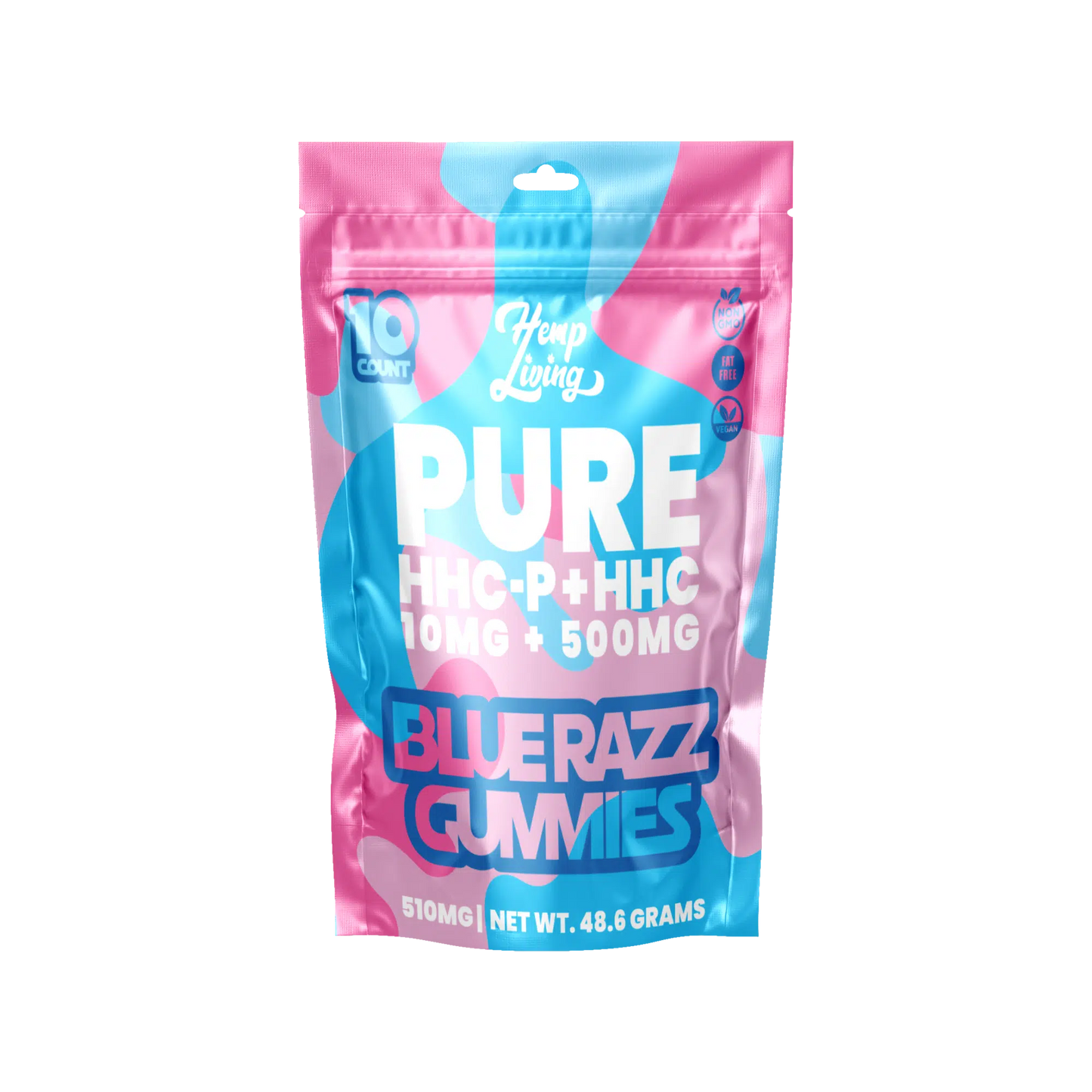 Hemp Living - HHC-P / HHC PURE Gummies - 10ct Pouch - 10mg HHC-P + 500mg HHC - Blue Razz