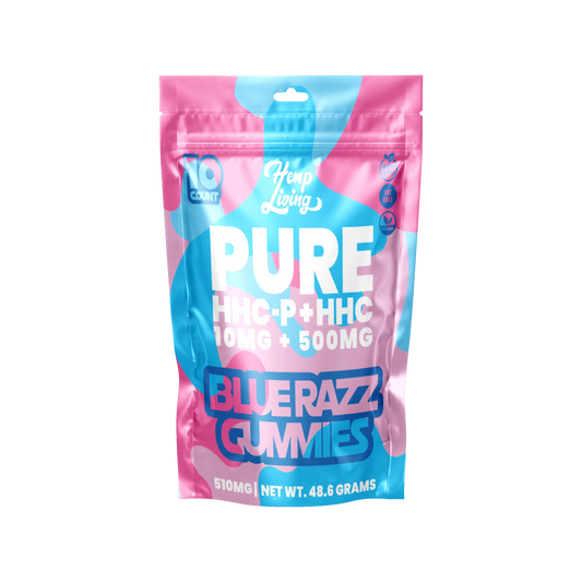 Hemp Living - HHC-P / HHC PURE Gummies - 10ct Pouch - 10mg HHC-P + 500mg HHC - Blue Razz