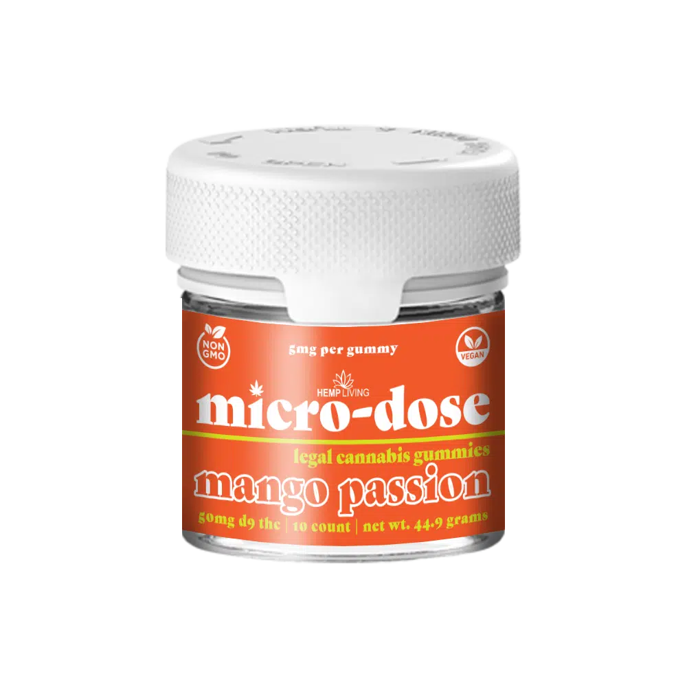 Hemp Living - Delta 9 Micro-Dose Gummies 5mg - 10ct Jar (50mg D9 THC) - Mango Passionfruit