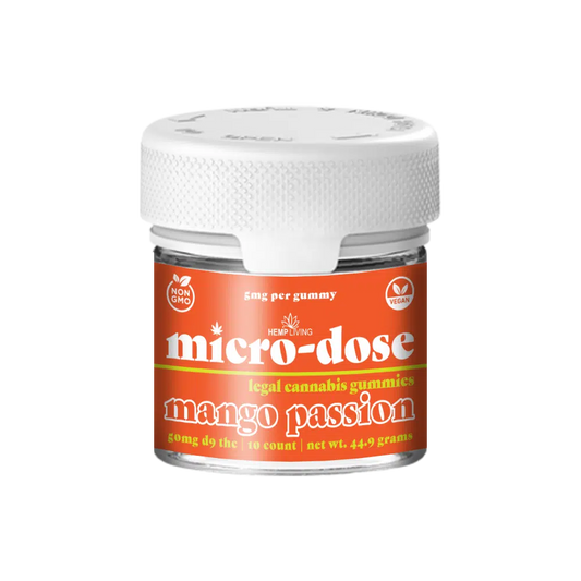 Hemp Living - Delta 9 Micro-Dose Gummies 5mg - 10ct Jar (50mg D9 THC) - Mango Passionfruit